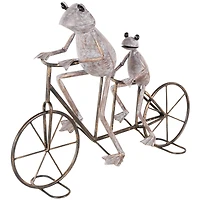 23.5" Frog Duo on Bicycle Metal Garden Sculpture with Gold Accents