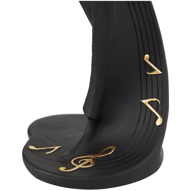 Black Polystone Abstract Musician Sculpture Set with Gold Instruments & Music Notes