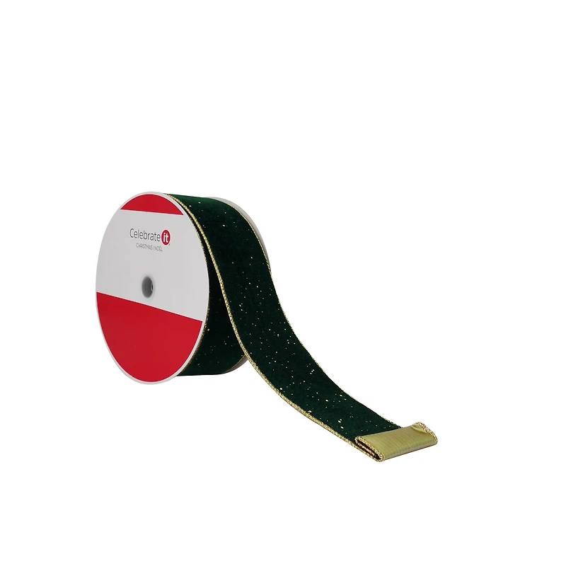 2.5" x 60ft. Green Velvet with Gold Back Wired Jumbo Ribbon by Celebrate It®