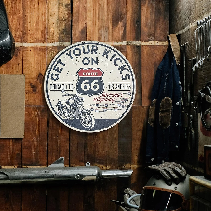 American Art Decor Get Your Kicks Round MDF Wall Plaque - 20" x 20" x 0.35"