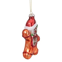 5" Gingerbread Man with Santa Hat Hanging Glass Christmas Ornament