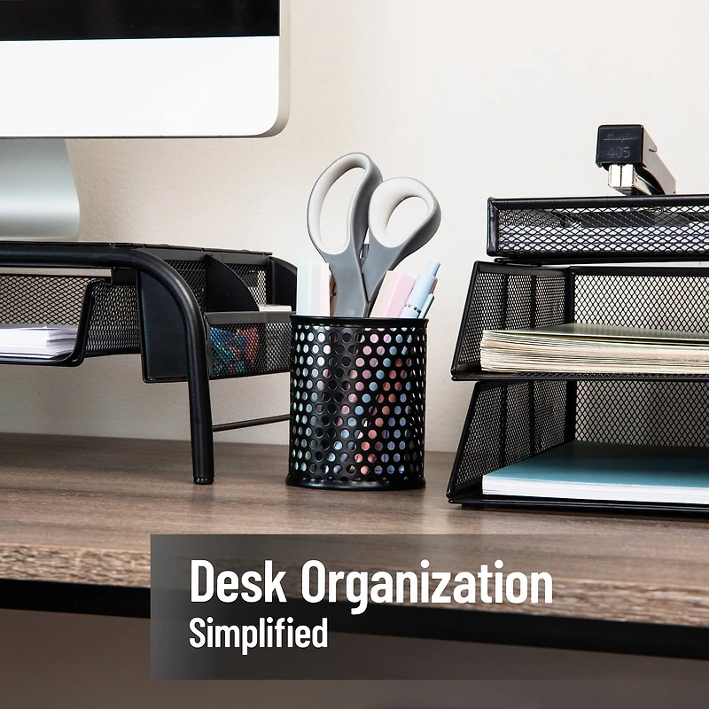 Mind Reader Metal Pen Cups, Mesh Pencil Holders, Desktop Organizer Set, Metal, Set of 3, Black