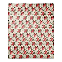 White Throw Blanket with Red Floral Pattern