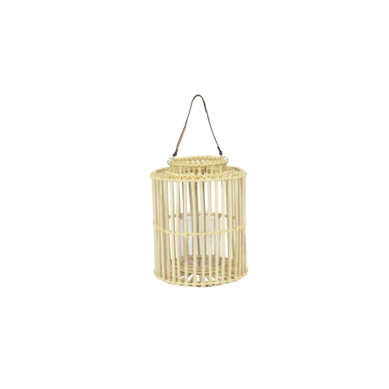 Light Brown Rattan Coastal Candle Holder Lantern, 18" x 14" x 14"