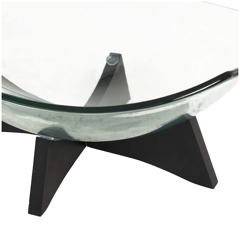 21" Clear Glass Kitchen Serving Bowl with Black Wooden Stand