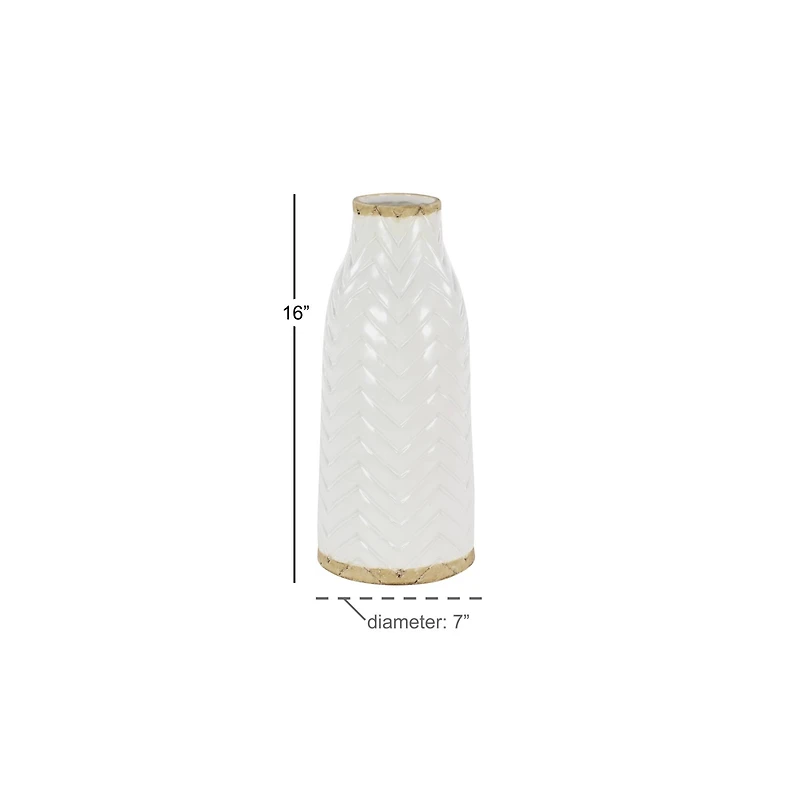 White Porcelain Coastal Style Vase, 7" x 16"
