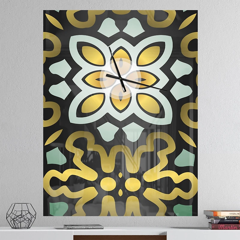 Designart 'Ethnic Floral Geometric Ornament Modern Rectangular Wall Clock