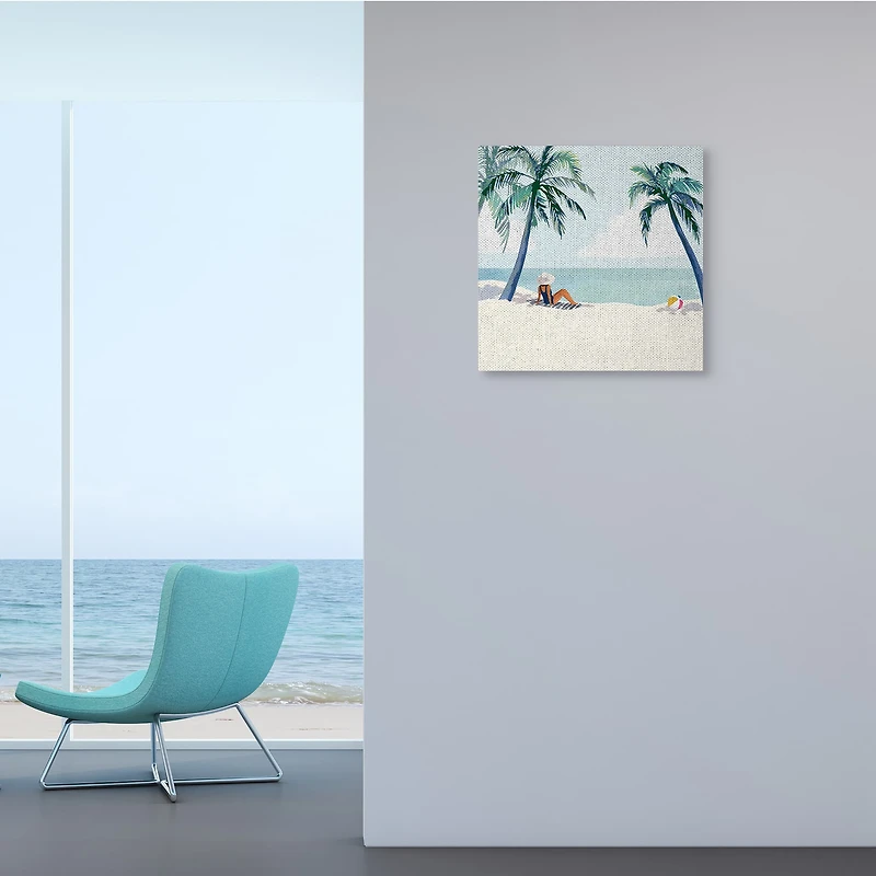 Stupell Industries Woman Lounging under Palm Tree Coastal Landscape Canvas Wall Art