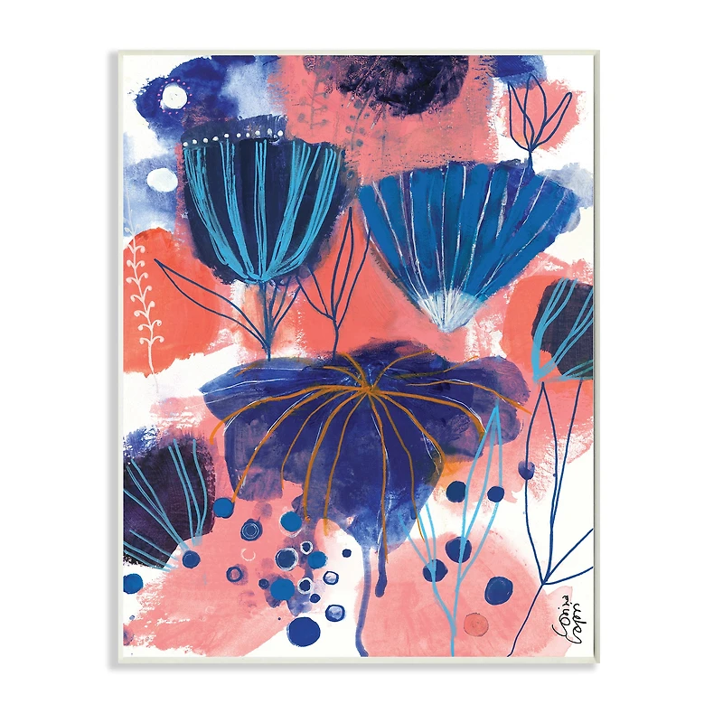Stupell Industries Abstract Flowers Blooming Playful Blue Orange Pink Wall Plaque