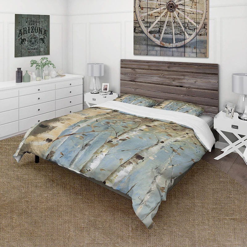 Designart 'White Birch Forest I' Farmhouse Bedding Set