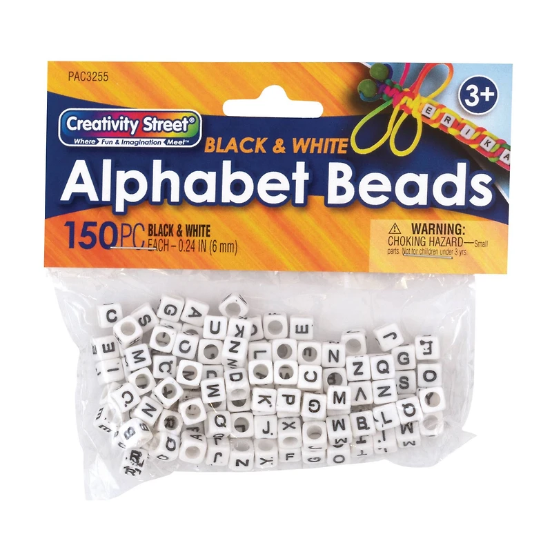 Creativity Street® 6mm Black & White Alphabet Beads, 6 Packs of 150