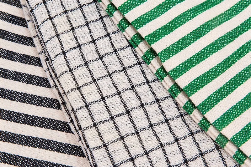 Hello Honey® Blue & Green Stripes & Checks Cotton Tea Towel Set