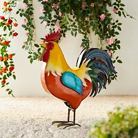 Glitzhome® 21" Vibrant Standing Metal Rooster Garden Statue