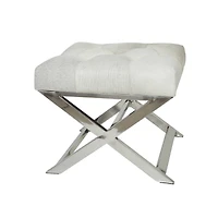 19" Light Gray Leather Geometric Tufted Stool with Metal Base