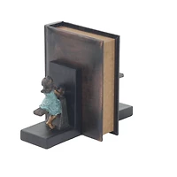 8" Brown Polystone Playing Children Bookends