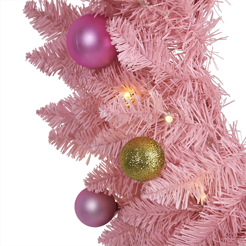 24" LED Pink Artificial Christmas Wreath with Ornaments