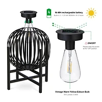 Glitzhome® 11.5" Black Slim Metal Stripes Solar Powered Edison Bulb Outdoor Lantern, 2ct.