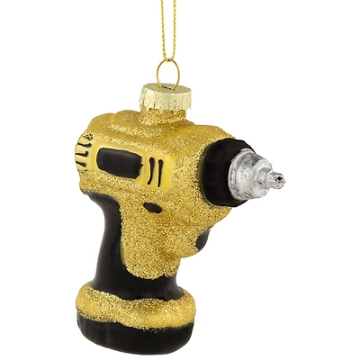 3.5" Yellow Power Drill Glass Christmas Ornament