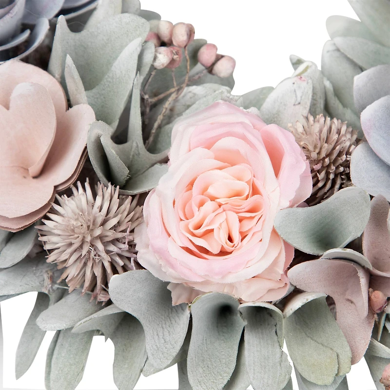 14" Roses & Thistle Artificial Spring Wooden Floral Wreath