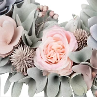 14" Roses & Thistle Artificial Spring Wooden Floral Wreath