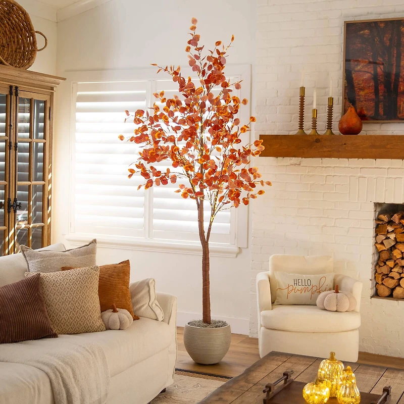 8ft. Pre-Lit Grand Autumn Eucalyptus Artificial Fall Tree with 540 Warm White LED Lights