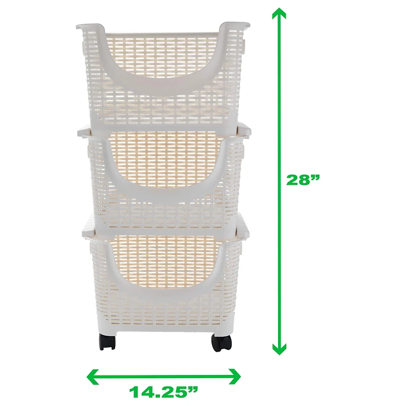 Mind Reader 3-Tier Ivory Rolling Plastic Storage Containers