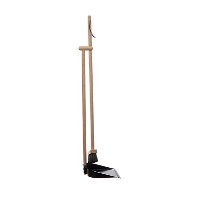 Hello Honey® Natural & Black Beech Wood Broom & Standing Metal Dust Pan Set