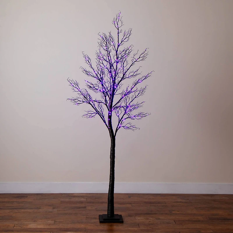 7ft. Pre-Lit Halloween Minimalist Twig Artificial Fall Tree with 400 Orange & Purple LED Lights