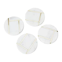 Hello Honey® White Round Marble Coaster Set with Brass Inlay
