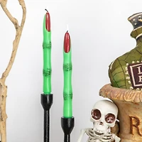 Hello Honey 10" Green & Red Unscented Witch Finger Shaped Taper Candles, 2ct.