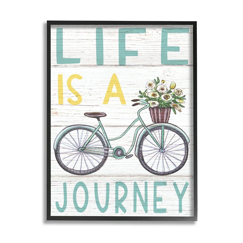 Stupell Industries Life's A Journey Blue Bicycle Flower Basket in Frame Wall Art