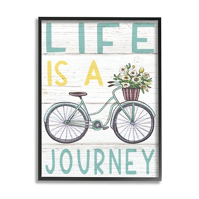 Stupell Industries Life's A Journey Blue Bicycle Flower Basket in Frame Wall Art