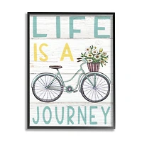 Stupell Industries Life's A Journey Blue Bicycle Flower Basket in Frame Wall Art