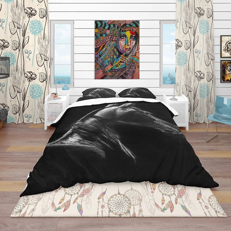 Designart 'Horse in Black Background' Southwestern Bedding Set