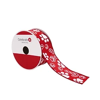1.5" x 30ft. Red & White Paw Prints Wired Ribbon by Celebrate It®