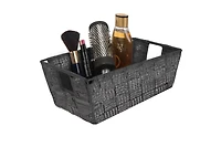 Simplify Small Black/Silver Lurex Striped Woven Storage Shelf Bin