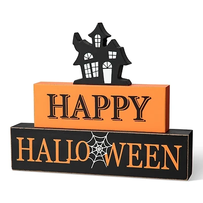 Glitzhome® 9.5" Happy Halloween Haunted House Block Sign