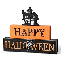 Glitzhome® 9.5" Happy Halloween Haunted House Block Sign