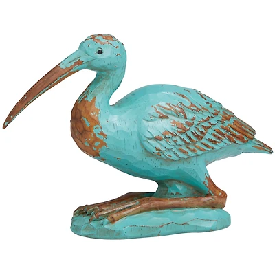 7" Teal & Brown Distressed Bird Sculpture