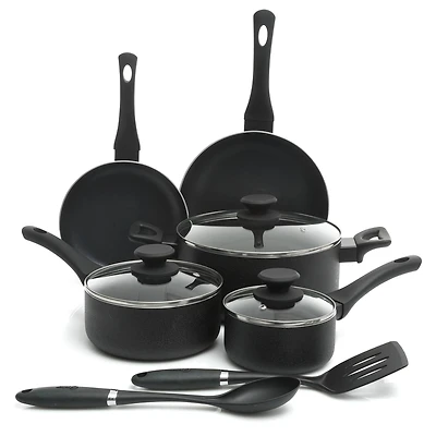 Oster Ashford 10-Piece Black Aluminum Nonstick Cookware Set