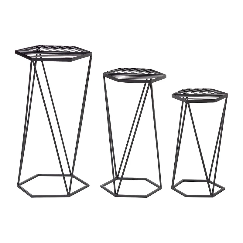 Glitzhome® Modern Hexagon Black Metal Planter Set