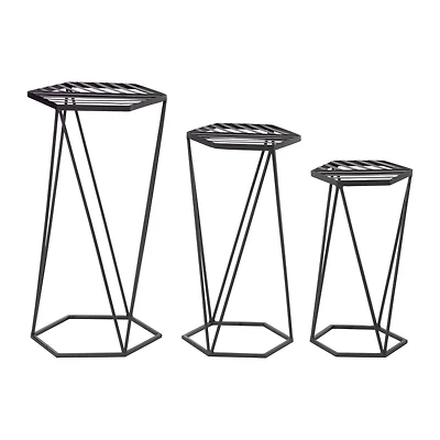 Glitzhome® Modern Hexagon Black Metal Planter Set