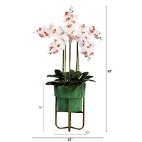 3.5ft. White Orchid Arrangement in Patina Metal Planter with Stand