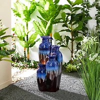 Glitzhome® 30.75" 4-Tier LED Reactive Glaze Ceramic Vase Outdoor Floor Fountain
