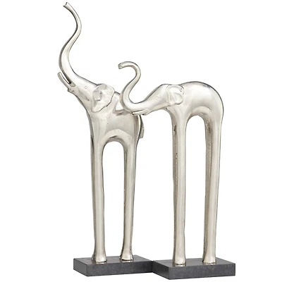 The Novogratz Silver Aluminum Tall Slim Elephant Sculpture with Black Marble Base Set
