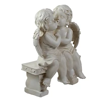 9.75" Kissing Cherubs Sitting on Bench Outdoor Garden Statue