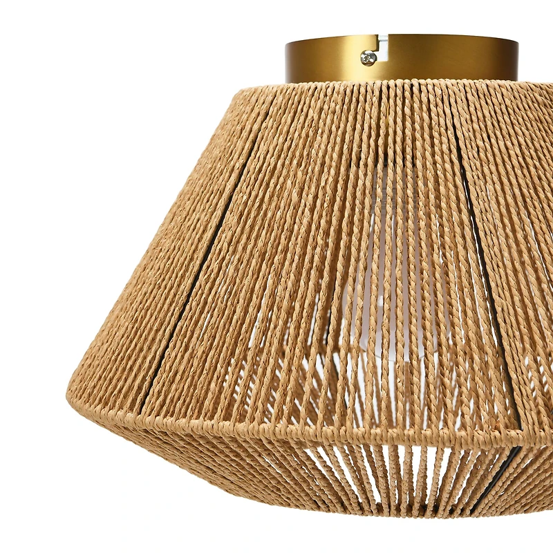 Hello Honey® 13.8" Coastal Ceiling Lamp with Natural Paper Rope Shade and Iron Base
