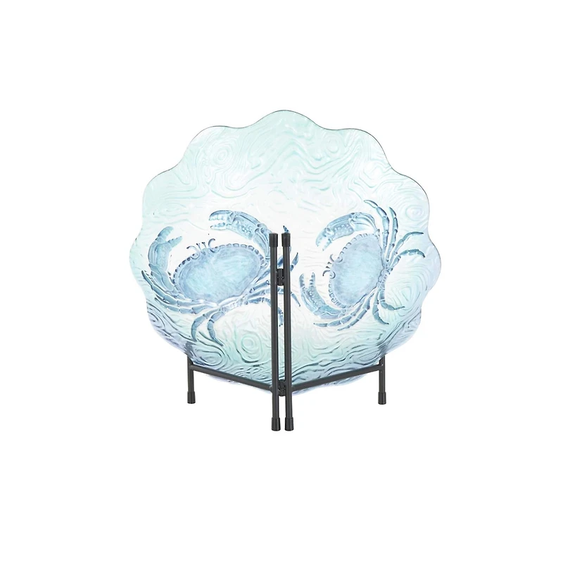 18" Blue Ombre Crab Glass Charger with Wavy Edge