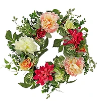 22" Mixed Garden Flowers Spring Wreath