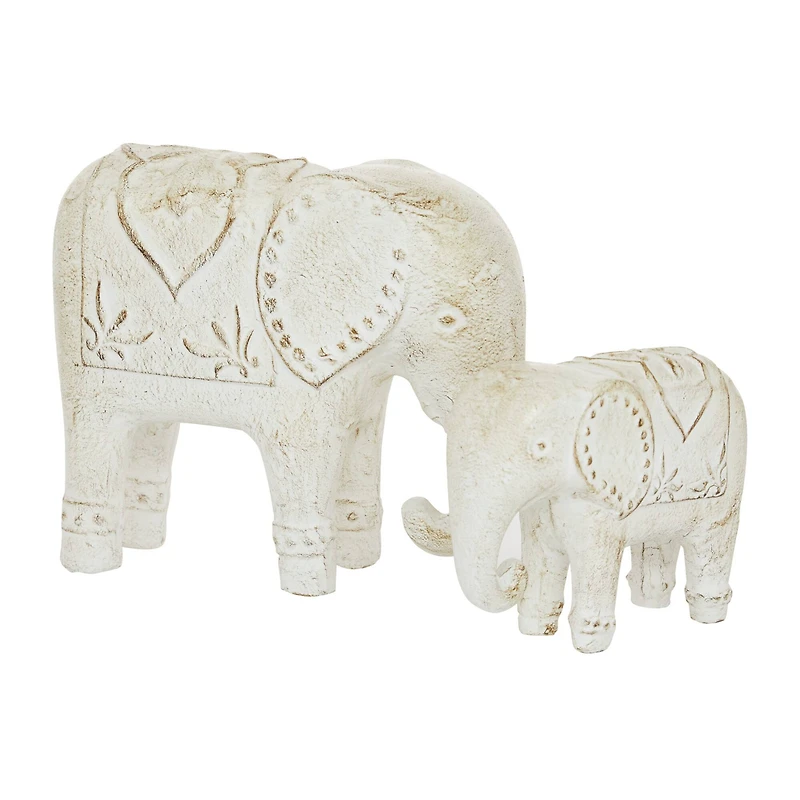 White Bohemian Elephant Sculpture Set